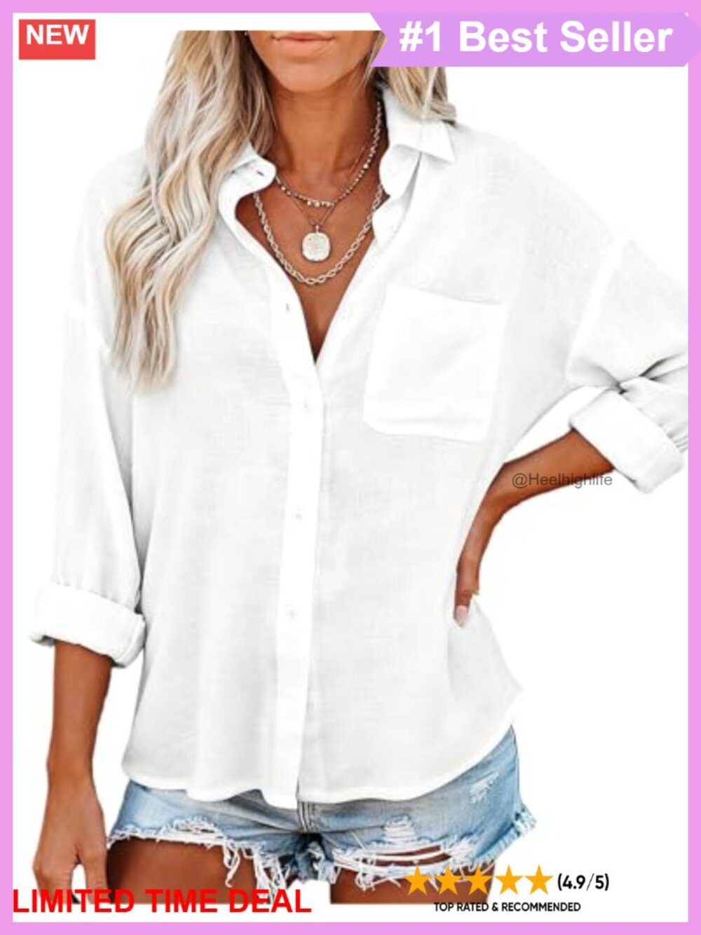 Womens Button Down Shirt 100% Cotton Long Sleeve Loose Fit Casual Blouse